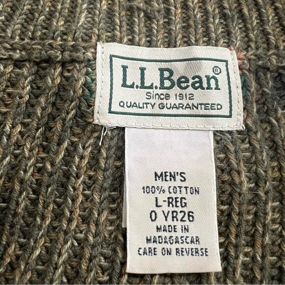 L.L. Bean  Army Green Cotton Thick Knit Zip Up Cardigan Size Large - Picture 4 of 7